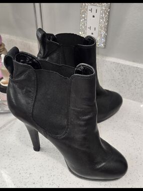 Jessica Simpson Black Women's Leather Ankle Boots with Heel
